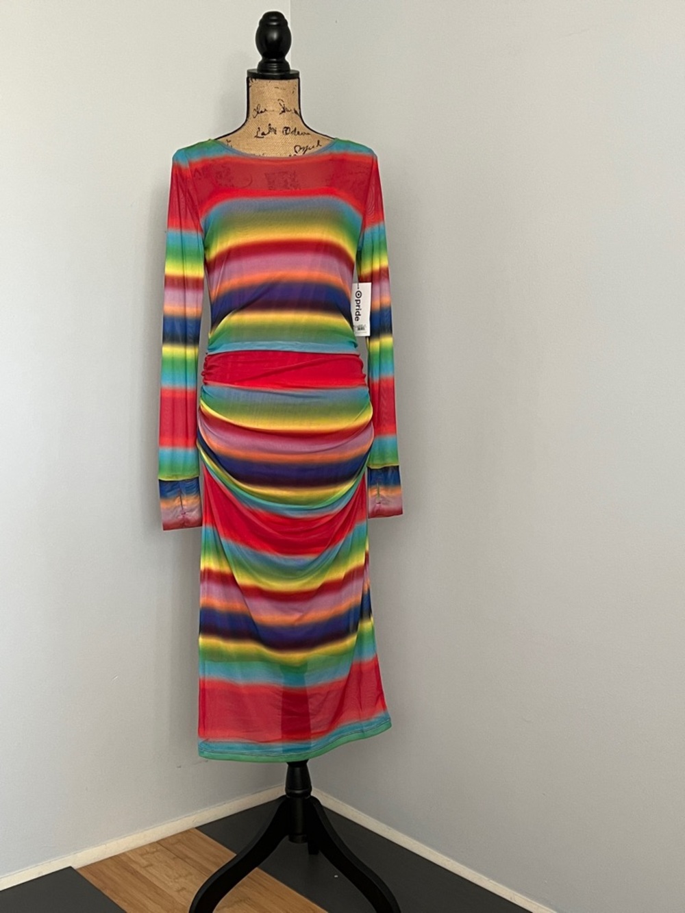 Multicolor Striped Long Sleeve Midi Dress - Vibrant Rainbow Sz XXL NWT